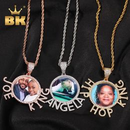Necklaces the Bling King New Round Photo Pendant with Name Special Team Memory Gift Diy Rose Gold Copper Family Jewelry Punk Style