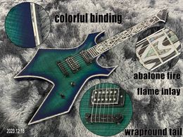 Electric Guitar Abalone Colorful Inlay And Binding HH Black Open Pole Pickups Flame Green Burst Top Wrapround Tail Black Parts F