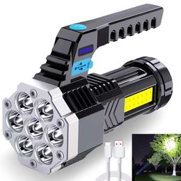 New Portable Lanterns High Power LED Flashlight Powerful USB Rechargeable Torch Handheld Portable Outdoor Lamp Built-in Battery COB 7 LED Flashlights