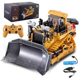 1 24 24G Remote Control Crawler Heavy Bulldozer Dump Truck 9 Channel Children RC Engineering Vehicle Kids Toy for Boys Gift 231229