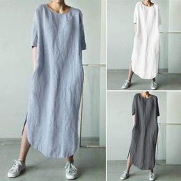 Dress Linen Loose Maternity Tops Dresses for Pregnant Women Pleated Short Sleeve Dress Vestidos Outfits Pregnancy Clothing Plus Size