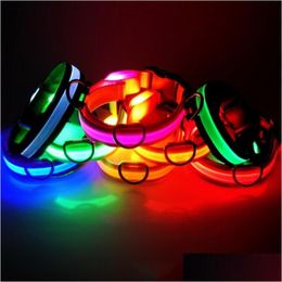 Dog Collars Leashes Led Nylon Collar Cat Harness Flashing Light Up Night Safety Pet Mti Colour Xs-Xl Size Christmas Accessories Dro Dhncj