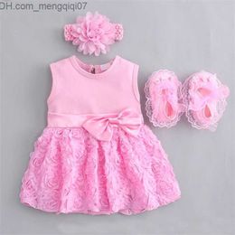 Girl's Dresses Baby Girls Infant born Dress Summer Kids wedding Party Birthday Outfits 1-2 years dress headband Shoes Set Christening Gown 220712 Z230704