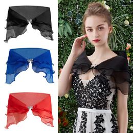 Scarves Women Layered Gauze Shawl Wrap Shrug For Rhinestone Buckle Wedding Dress Cover Up Sexy Off Shoulder Bolero Capel