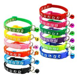 Dog Collars Leashes Puppy Cat Collar Breakaway Adjustable Cats With Bell Bling Paw Charms Pet Decor Supplies 12Styles Lxl473-A Dro Dhe27