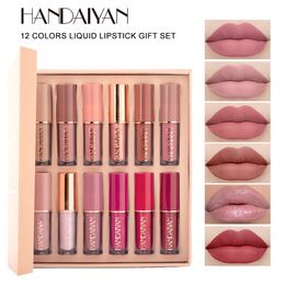 Lip Gloss HANDAIYAN 12Pcs Liquid Velvet Matte Lip Gloss Red Lipstick Nude Makeup Women Long Lasting Waterproof Beauty Cosmetics 230706