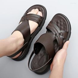 Business Casual Shoes Men Sandals Summer Leather Antiskid Sandal Slippers Beach Gents Cool Flip-flops Leisure 93