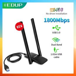 Network Adapters EDUP WiFi 6 USB Adapter Dual Band AX1800 USB3 0 Wireless Wi Fi Dongle Drive Free Card WiFi6 For Desktop Laptop 230712