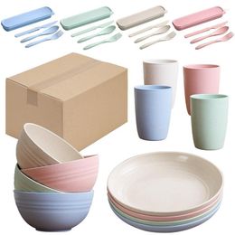 Dinnerware Sets 12-40Pcs Tableware Set Wheat Straw Cutlery Camping Dishes Portable Fork Spoon Chopsticks Picnic