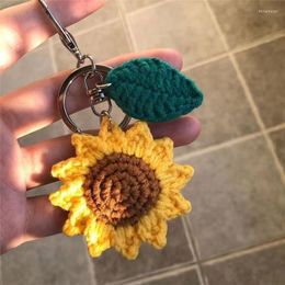 Keychains CROCHET SUNFLOWER KEYCHAIN Key Accessories Bag Charms Knitted Chain Yellow Flower Keyring Keyfob 3rd Anniversary G