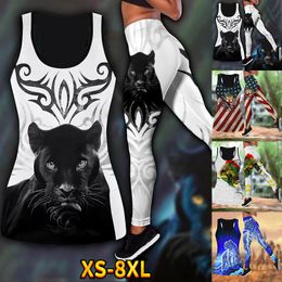 Swimwear New Summer Women Fashion Black Panther Tattoo Printed Casual Sport Yoga Suit Stretch Leggings and Out Tank Top Suit Xs8xl