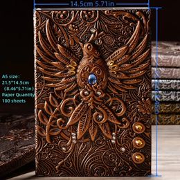 100sheets Vintage Phoenix Leather Journal Notebook Diary Travelers Notebook,