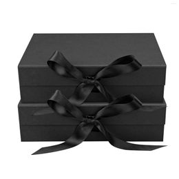 Gift Wrap 2pcs Black 25x22x9cm Luxury Magnetic Present Year Party Supplies Birthday Wedding Paper Extra Large Box With Ribbon