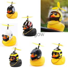 Interior Decorations Car Rubber Duck Toy With Helmet Small BlackYellow Duck Road Bike Motor Helmet Riding Cycling Accessories Car Decoration x0718