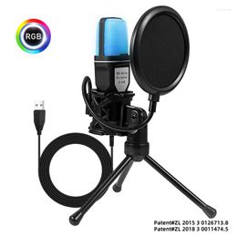 Microphones RGB Seven-color Luminous Microphone With Mount USB Computer Video Game SF-666R