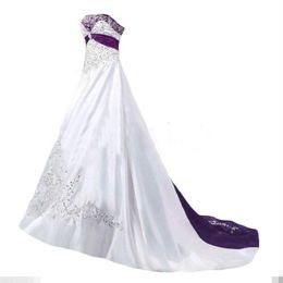REAL IMAGE Elegant Wedding Dresses 2019 A Line Strapless Beaded Embroidery White Purple Vintage Bridal Gown Custom Made High Quali201i