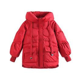 Down Coat 10 12 years Gir Winter Down Jackets Hoodies Thicken Red Colour New Year Clothing for Kids Girl Teenager Warm Coat HKD230725