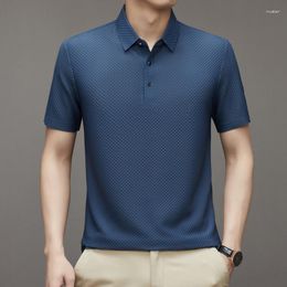 Men's T Shirts CASUMANL Summer Shirt For Men 2023 Fashion Jacquard Weave Solid Turn-Down Collar Business Casual Work T-Shirt