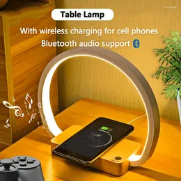 Table Lamps Reading Lamp With Wireless Charging For Cell Phones And Bluetooth Speaker Function Of Bedroom Bedside Ambient Night Light