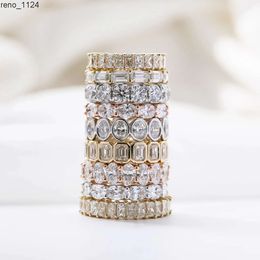 Lustre Unique Wedding Eternity Band Sier 14k Gold Bezel Set 3x5mm Emerald Cut Moissanite Oval Ring for Women