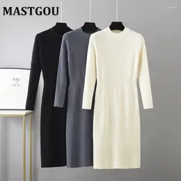 Casual Dresses MASTGOU Chic Women Long Knit Maxi Sweater Dress Autumn Winter Thick Warm A Line Elegant Slim Fit Knee Length Midi