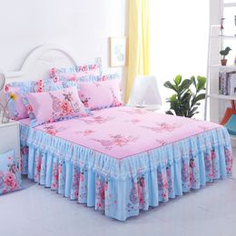 Bed Skirt Flower Elegant Bedding Sanding Lace Bedding Bedroom Non slip Mattress Bedding Two Layer Decorative Bedding 230410