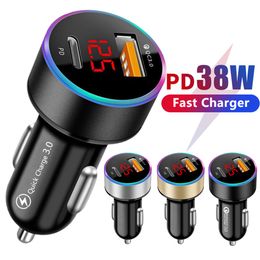 38W Dual Ports PD USB C Car Charger Fast Quick Charging Type c Auto Power adapter Chargers For Iphone 12 13 14 15 Samsung Xiaomi Tablet PC Android phone