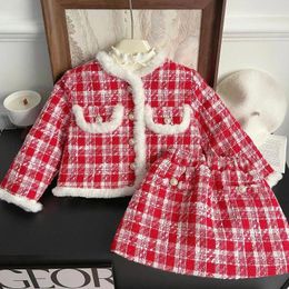 Clothing Sets Winter Girls Clothes Set Thick Cotton Padded Kids Coats Skirt Plush Fleece Shirt Korean Autumn Warm Children Suits 2-7Y