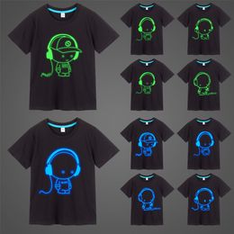 Men's T-Shirts Boys Girls music Print Noctilucence Luminous T-shirts Summer men woman Kids Neon Party Club Night Light Punk Tops Tees 230413