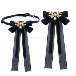 Neck Ties Japanese Style Women Student Pre Bow Tie Brooch With Pearl Rhinestone Long Ribbon Bowknot Jewellery Uniform Shirt Collar Dropship