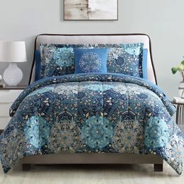 Bedding sets Modern Threads 8 Piece Deep Blue Damask Reversible Bed in a Bag Bedding Set 231114