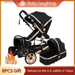 Strollers# Luxury Baby Stroller 3 in 1 Stable Aluminum Frame Portable Stroller Pram Newborn Bassinet Free Shipping Q231116