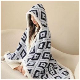 Blankets Winter Jacquard Thickened Multi-Functional Blanket Shawl Hooded Cloak Lamb Cashmere Lunch Sofa