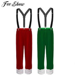 Overalls Xmas Kids Boys Velvet Pant Christmas Costume Outfit Santa Claus Waistband White Cosplay Costume for Party Year's Clothing 230419