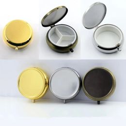Packaging Boxes 50mm Portable Durable Metal Round Medicine Organizer Holder Container Tablet Pill Box Case 3 Cell Case 100 pcs