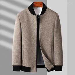 Men's Jackets 2023 Autumn Winter Wool Male Luxury Stand Collar Herringbone Casual Coats Fashion Slim Fit Thicken Man