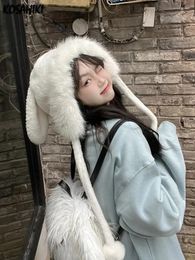 Berets Y2k Aesthetic Girl Sweet Hat Winter All Match 's Ears 2023 Women Harajuku Hats Grunge Patchwork Fur Hairy Streetwear Cap