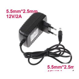 Tablet Pc Chargers Ac 100V-240V To Dc 12V 2A 5.5Mm X 2.5Mm Plug Converter Wall Charger Power Supply Adapter Eu Us Uk Au Drop Delivery Dhxuz