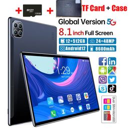 8.1 Inch 10 Core 12GB+256GB Android 12 WiFi Tablet PC 8600mAh Battery Dual SIM Dual Camera Bluetooth 4G 5G Smart Call Phone Tablets Gifts support TF SD Card for Office