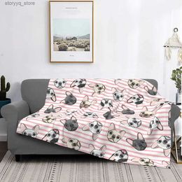 Electric Blanket All The Frenchies Pink Stripes French Bulldog Dog Blanket Coral Fleece All Season Soft Throw Blanket for Bedding Car Bedspread Q231130