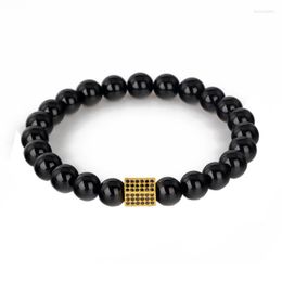 Strand Classic Black Onyx Stone Bead With Rectangle CZ Zirconia Charms Anil Brand Bracelet Jewelry Pulseras Gift Watch Accessory