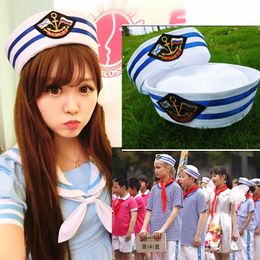 Wide Brim Hats Military Sailors Captain White Hat Navy Marine Cap With Anchor Sea Boating Nautical Fancy Dress Cosplay Adult Kid