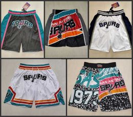 San Antonio''Spurs''Men Team Basketball Shorts Just Don Short com bolsos Zipper Wear Casual Pant Gym Beach Sweatpants Justdon Hip Pop Elastic Stitch