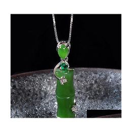 Pendant Necklaces Auspicious Green Jade Bamboo Necklace Plant Uplifting Chalcedony Onyx Stone Sier Drop Delivery Jewelry Pendants Dhyvr