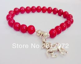 Link Bracelets 6pcs Arrive Fashion Retro Silver Plated Dangle Lucky Horse Pendant Red Coral Bead Bracelet Adjustable Party Gift