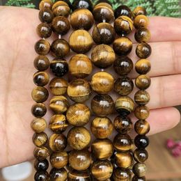 Beads Natural Stone Yellow Tiger Eye Round Loose For Jewelry Making Needlework Bracelet Diy 15inch 4/6/8/10/12/14MM