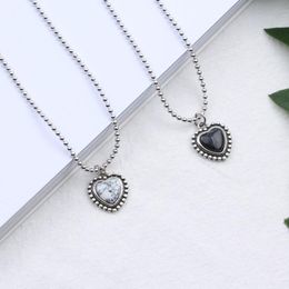 Chains Korean S925 Silver Colour Necklace Natural Stone Retro Black And White Marble Jewellery Personality Trend Lady PendantChains