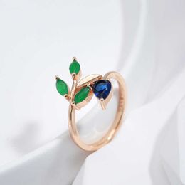 Band Rings Kinel New Vintage Leaf Ring for 585 Rose Gold With Natural Zircon Simple Korean Women Ring High Quality Daily Fine Jewelry 2022 G230213