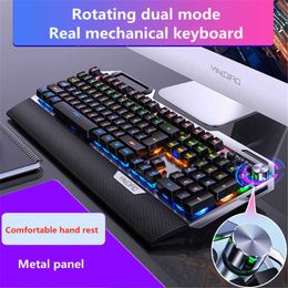 Keyboards New K100 real metal mechanical gaming keyboard with hand rest mobile phone holder knob adjustment 104-key wired keyboard T230215