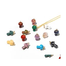 Pendant Necklaces Natural Stone Carving 2Cm Mushroom Shape Charms Reiki Healing Chakra Crystal Necklace For Women Jewellery Drop Deliv Dh9Qb